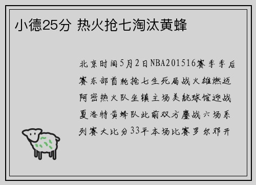 小德25分 热火抢七淘汰黄蜂